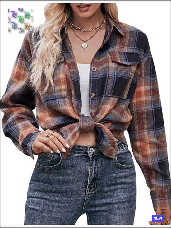 Tops - Oversized Plaid Button Down Shacket Jacket Flannel Long Sleeve Tops